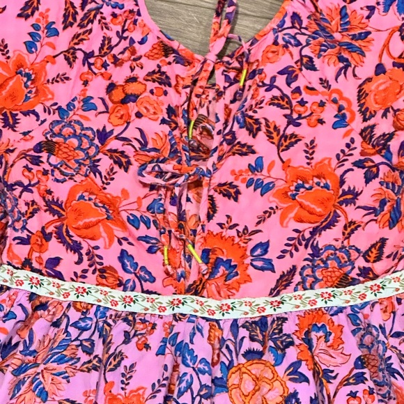 By Anthropologie Pink and Green Floral Tiered Mabel Dress Size Medium - Picture 7 of 12